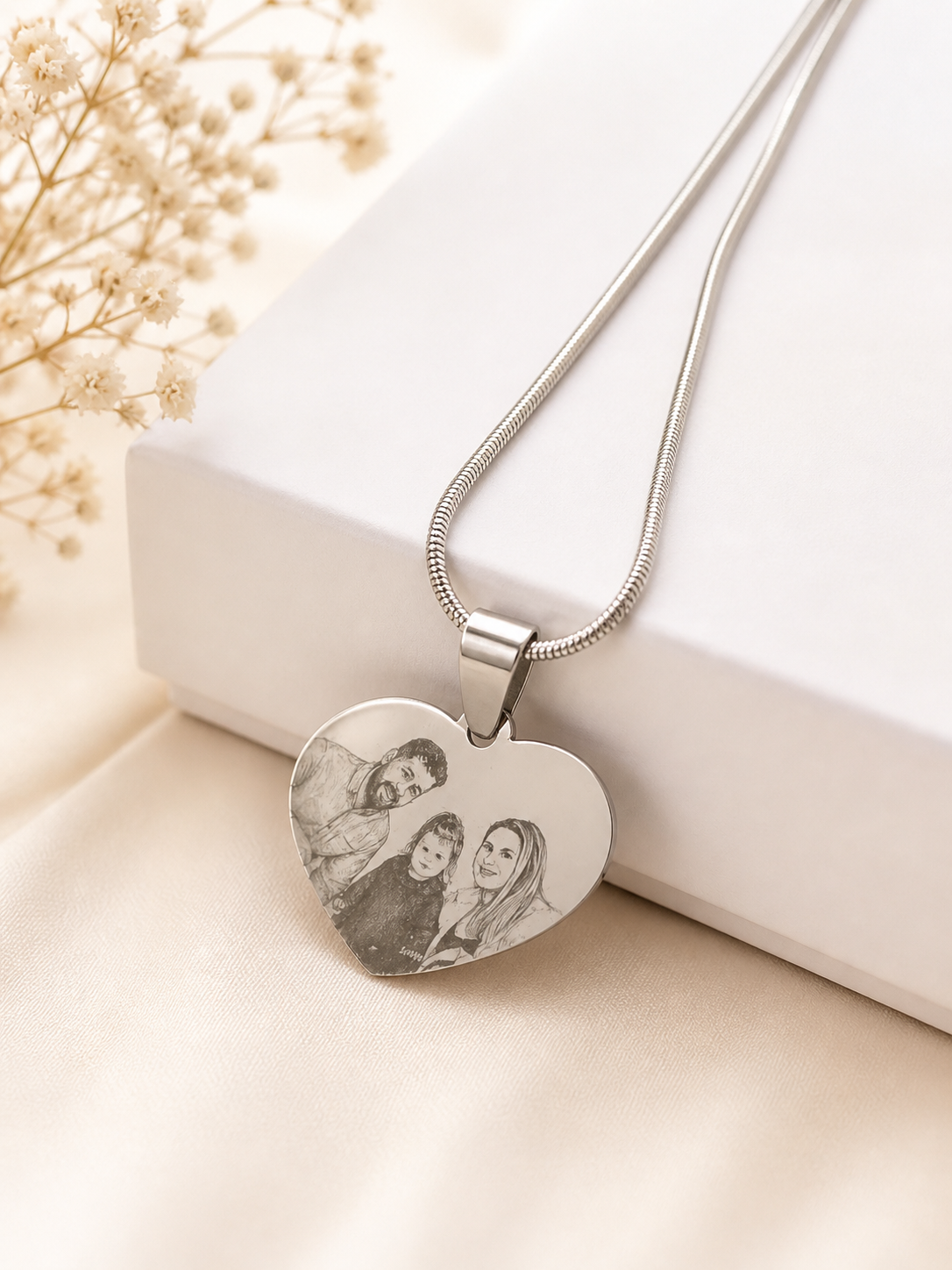 Colar personalizado com foto gravada (formato coração)